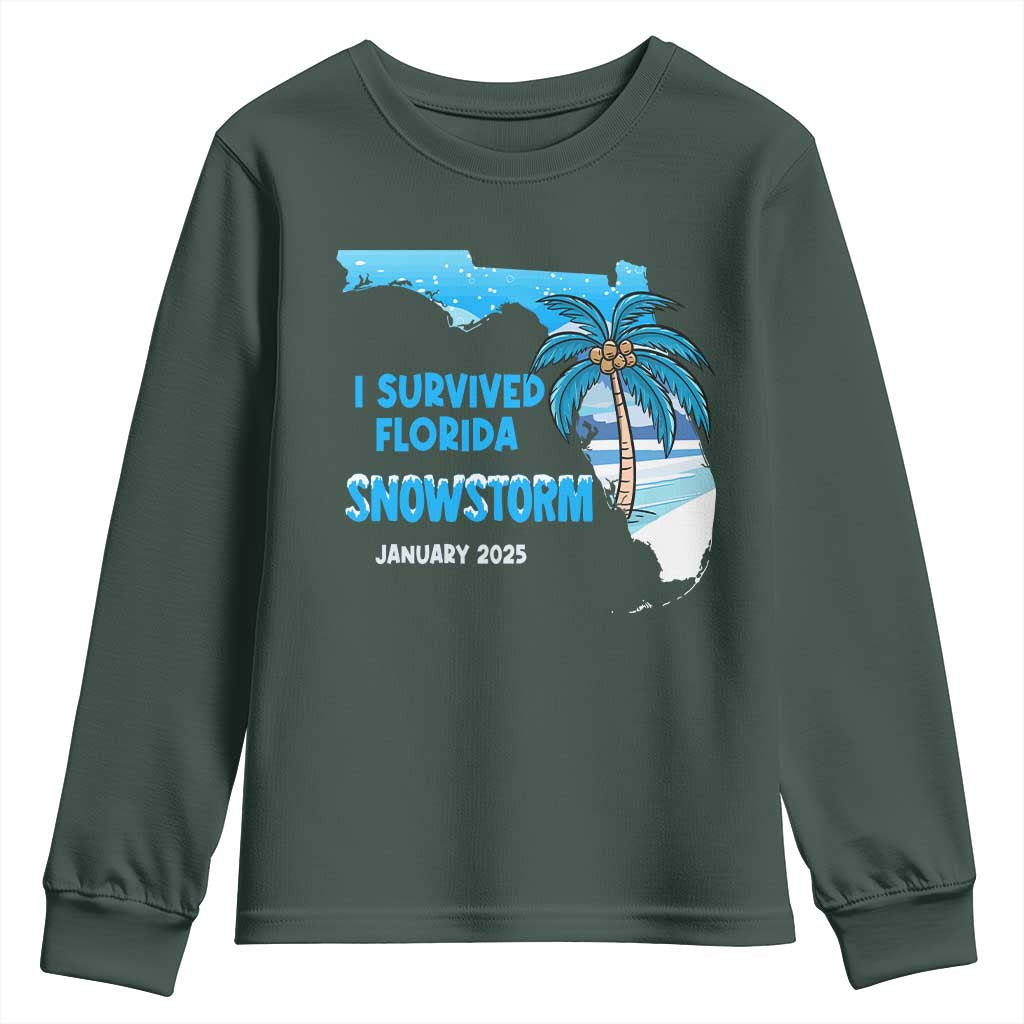 Funny I Survived Florida Snowstorm 2025 Youth Sweatshirt Coconut Palm Tree