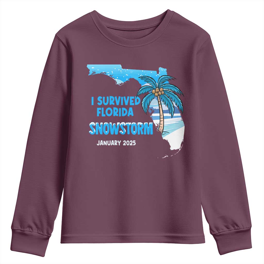Funny I Survived Florida Snowstorm 2025 Youth Sweatshirt Coconut Palm Tree