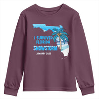 Funny I Survived Florida Snowstorm 2025 Youth Sweatshirt Coconut Palm Tree