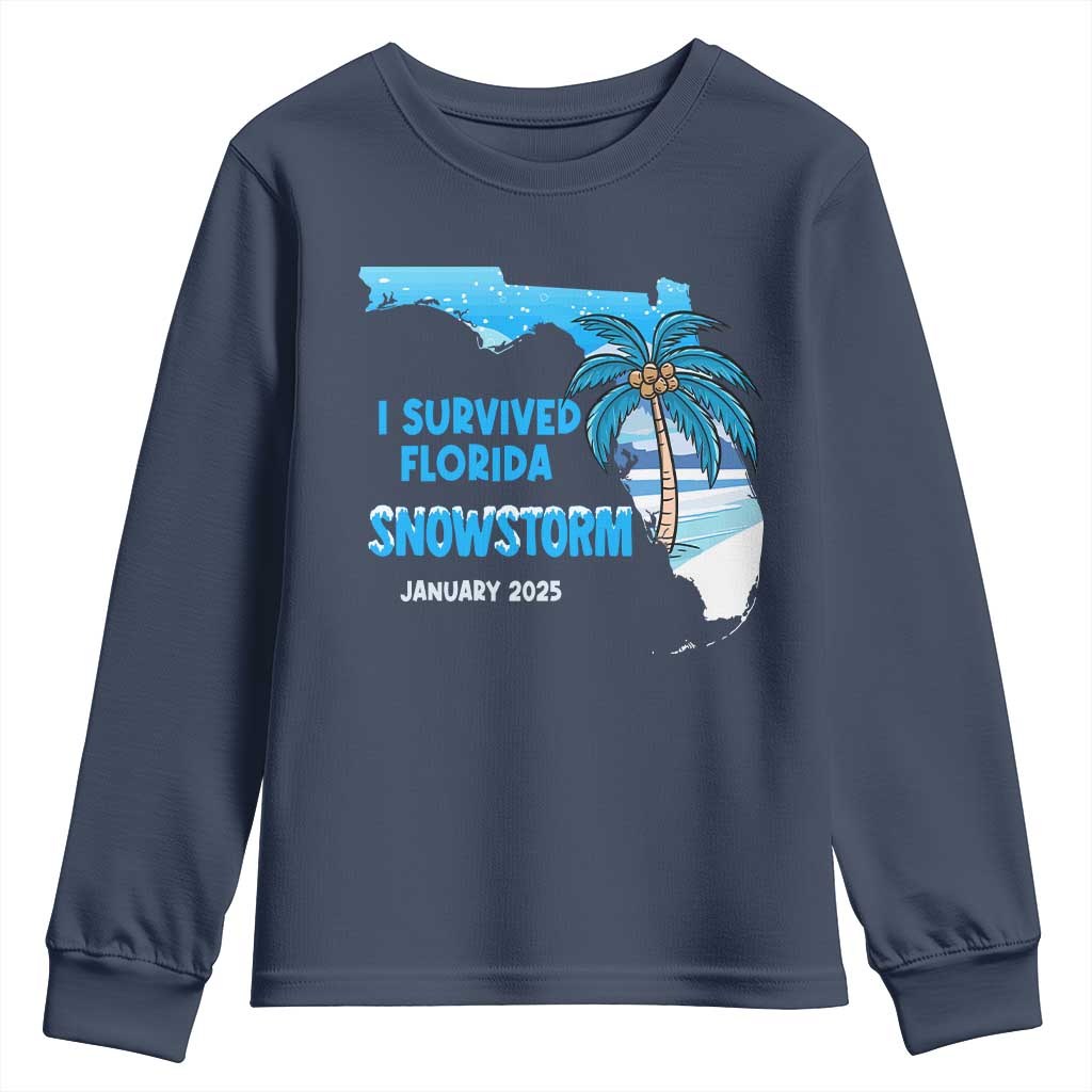 Funny I Survived Florida Snowstorm 2025 Youth Sweatshirt Coconut Palm Tree