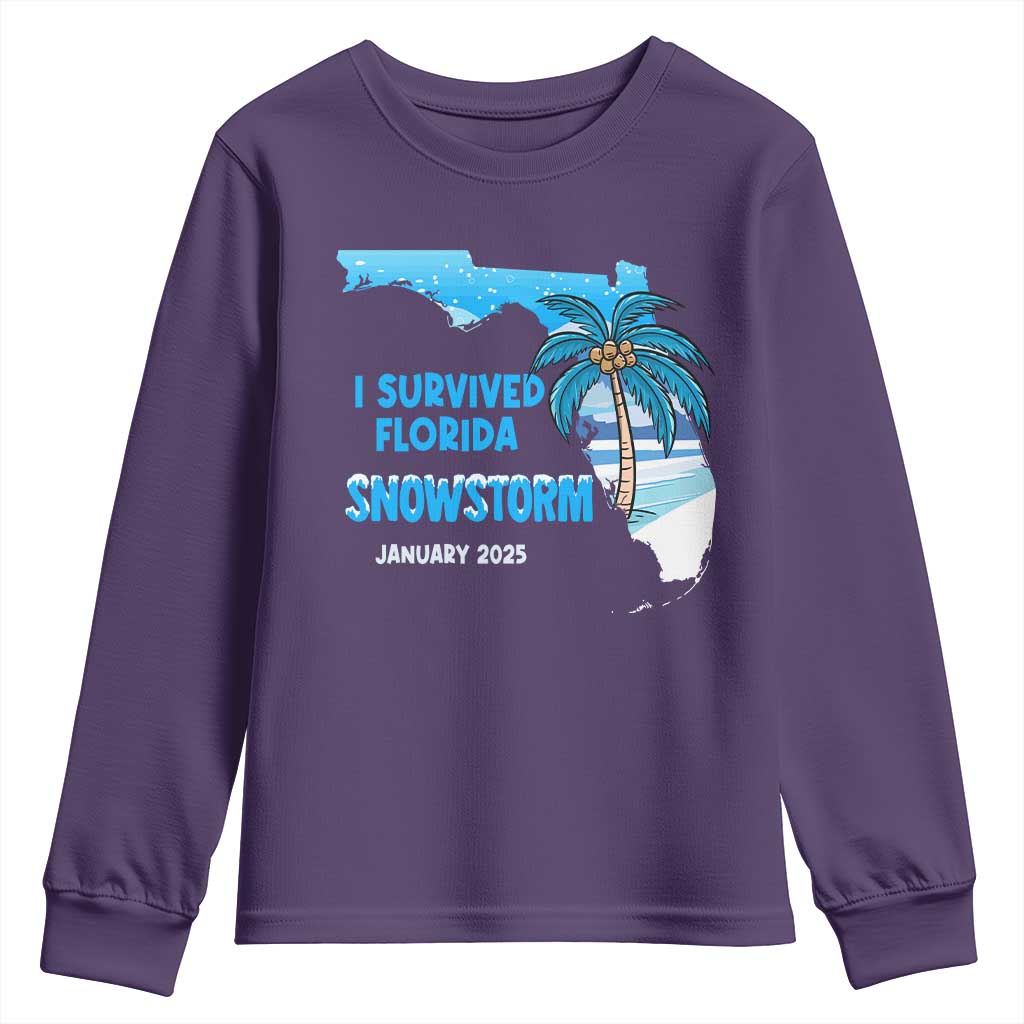 Funny I Survived Florida Snowstorm 2025 Youth Sweatshirt Coconut Palm Tree