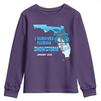 Funny I Survived Florida Snowstorm 2025 Youth Sweatshirt Coconut Palm Tree