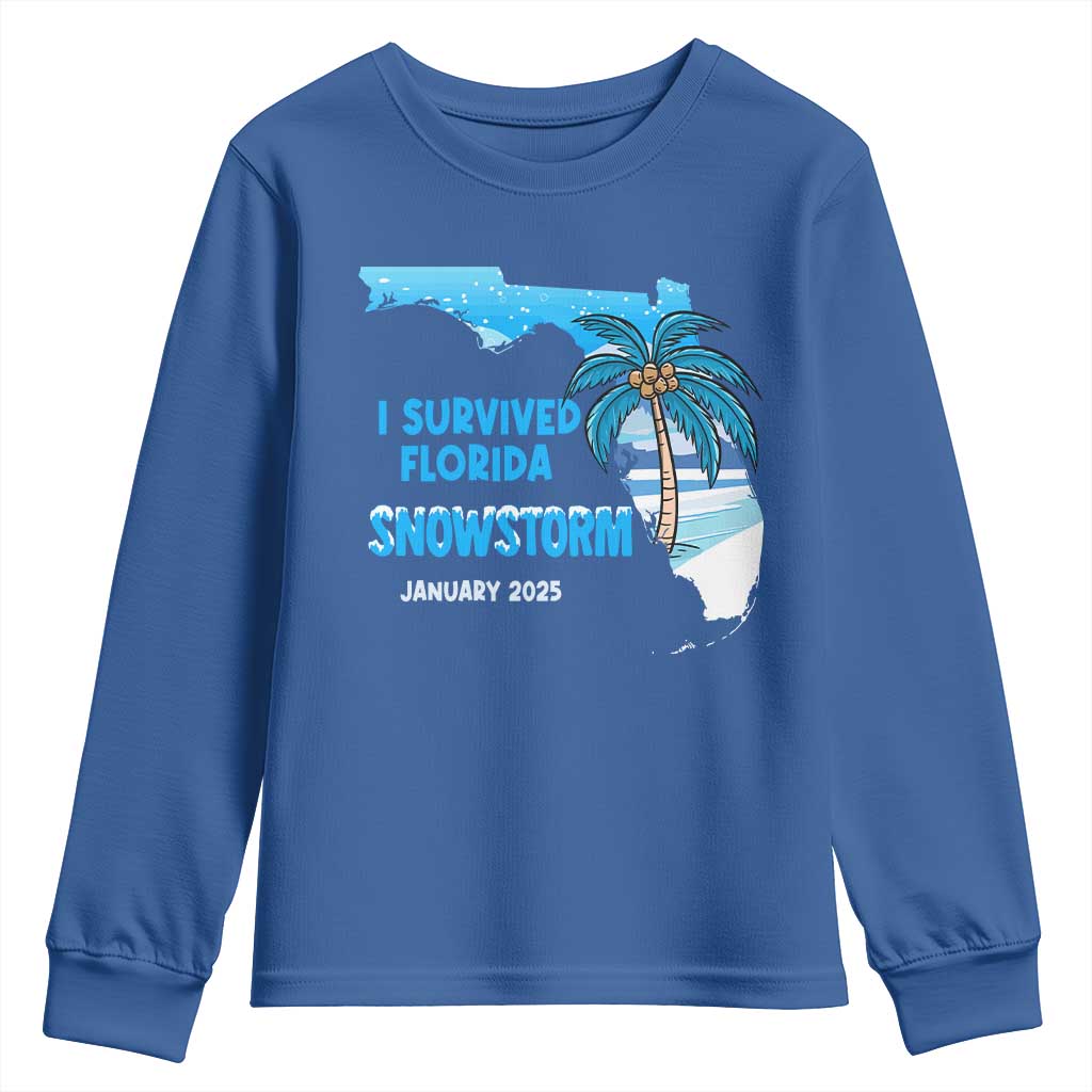 Funny I Survived Florida Snowstorm 2025 Youth Sweatshirt Coconut Palm Tree