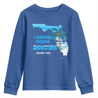 Funny I Survived Florida Snowstorm 2025 Youth Sweatshirt Coconut Palm Tree
