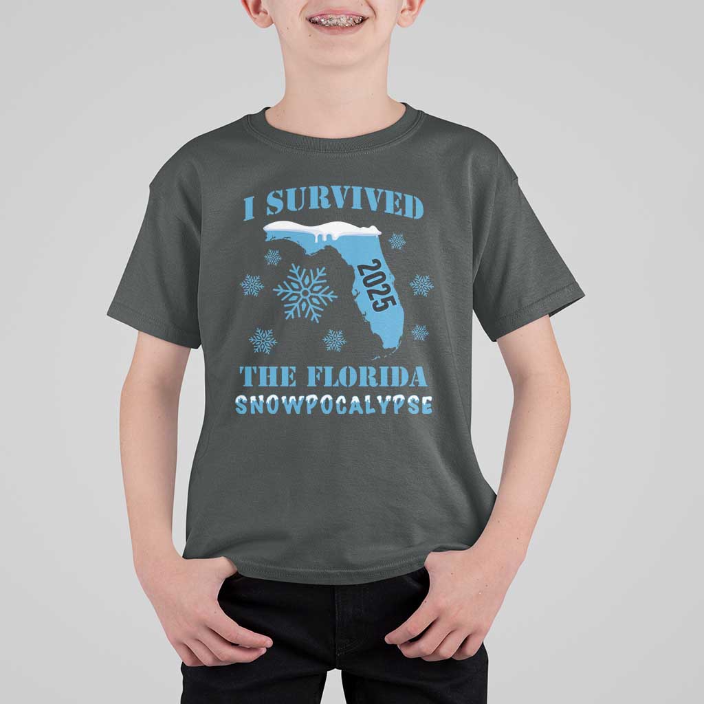 Funny I Survived The Florida Snowpocalypse 2025 T Shirt For Kid Snowflakes