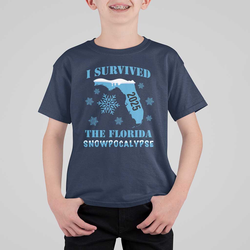 Funny I Survived The Florida Snowpocalypse 2025 T Shirt For Kid Snowflakes