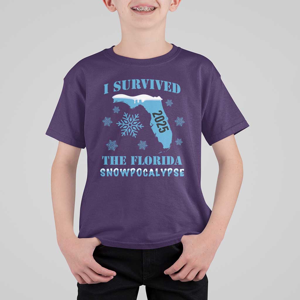 Funny I Survived The Florida Snowpocalypse 2025 T Shirt For Kid Snowflakes