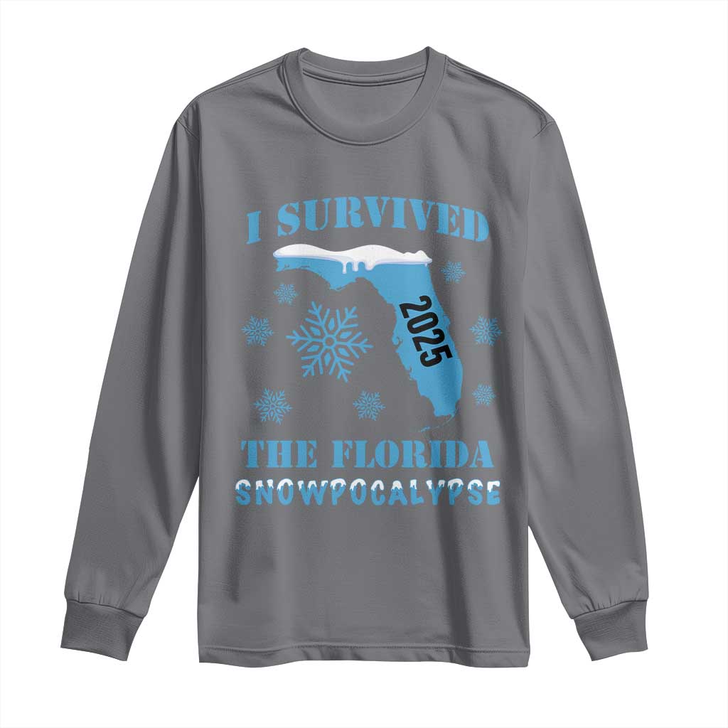 Funny I Survived The Florida Snowpocalypse 2025 Long Sleeve Shirt Snowflakes