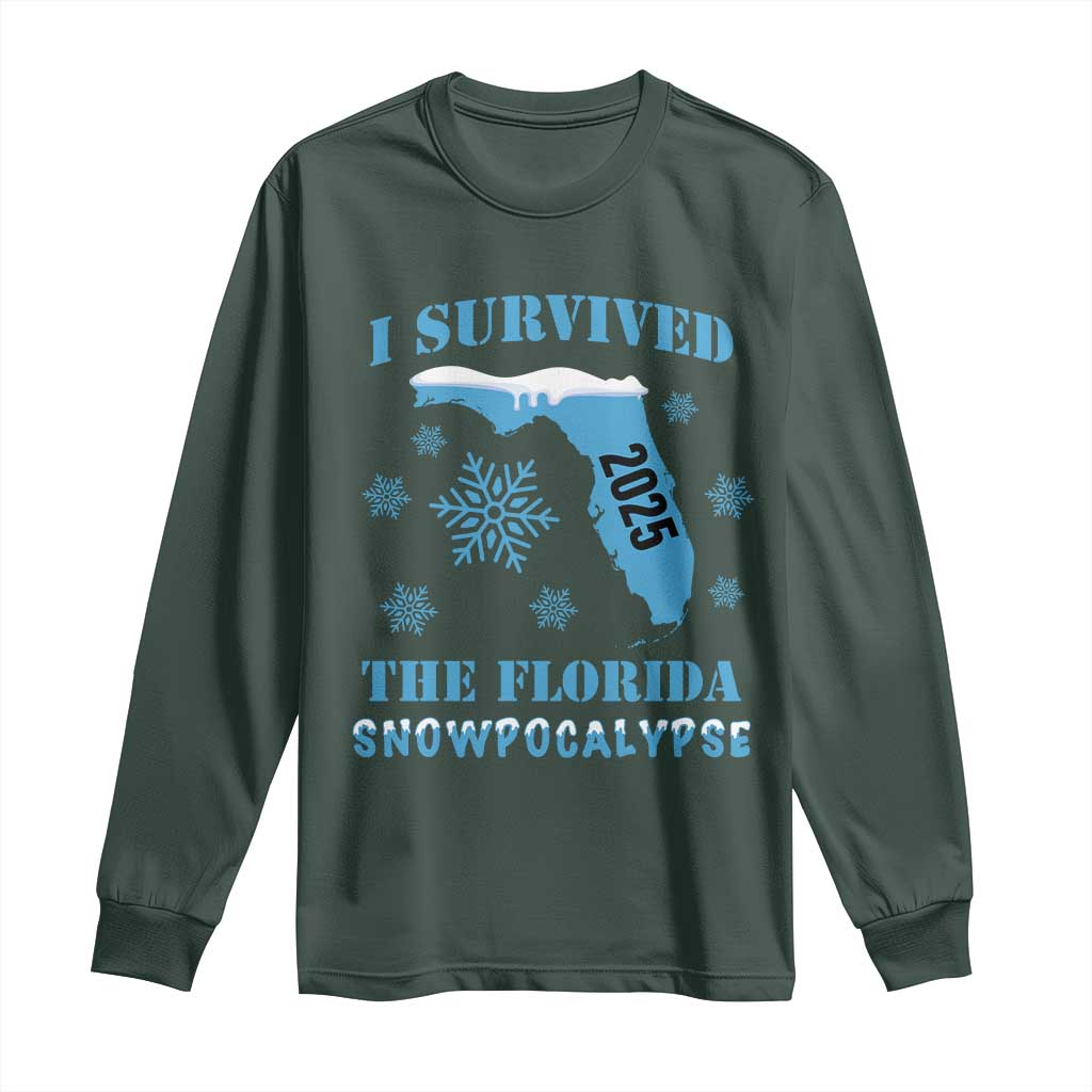 Funny I Survived The Florida Snowpocalypse 2025 Long Sleeve Shirt Snowflakes