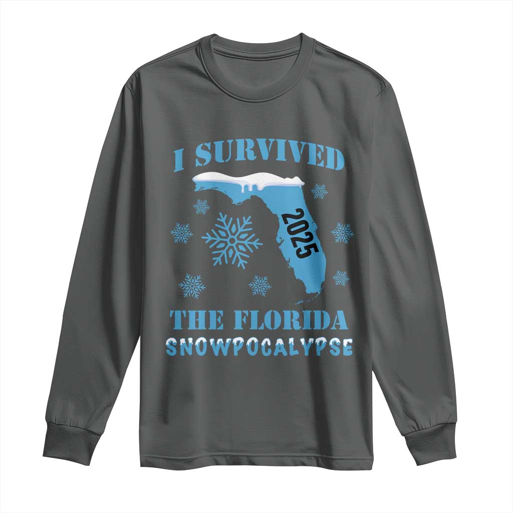 Funny I Survived The Florida Snowpocalypse 2025 Long Sleeve Shirt Snowflakes