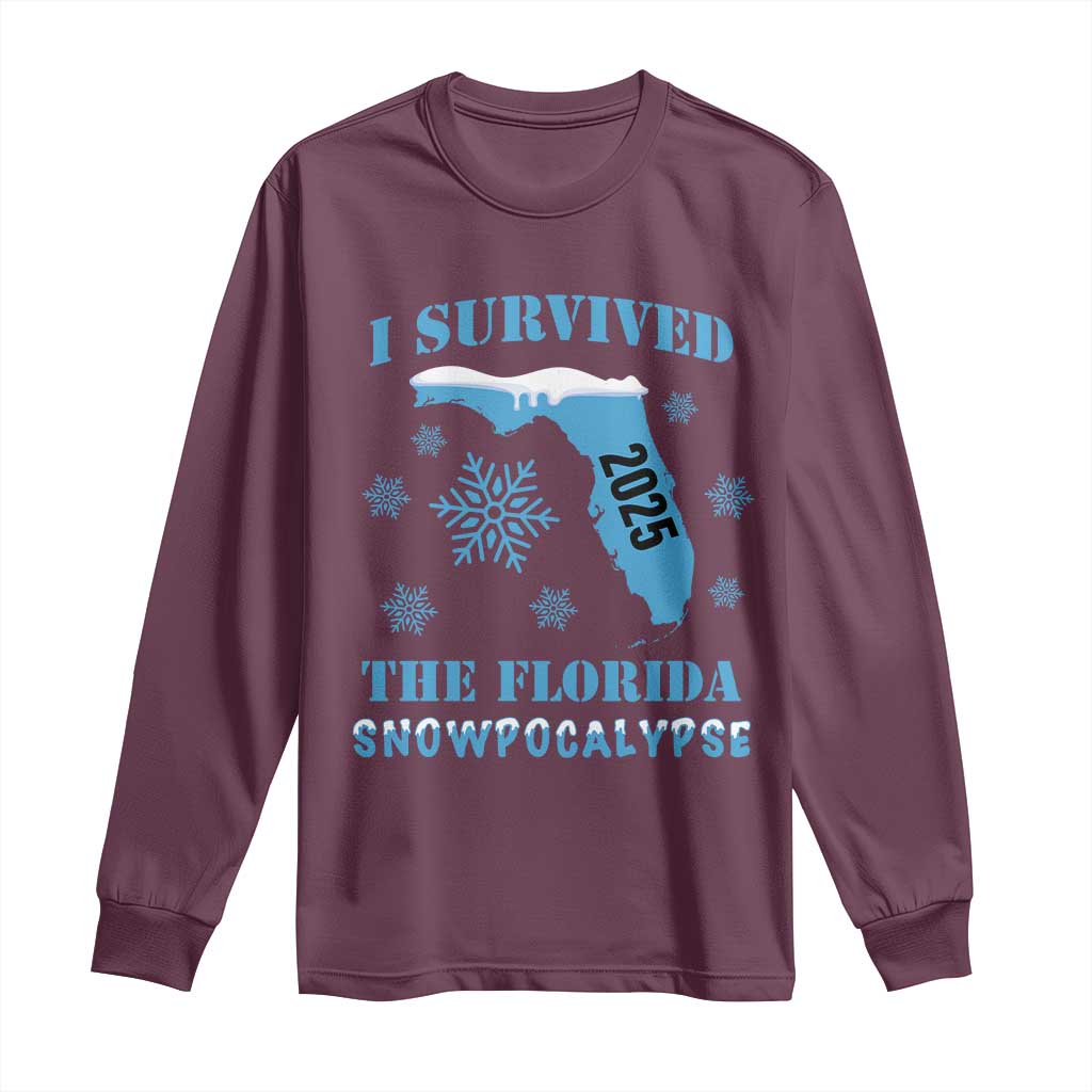 Funny I Survived The Florida Snowpocalypse 2025 Long Sleeve Shirt Snowflakes