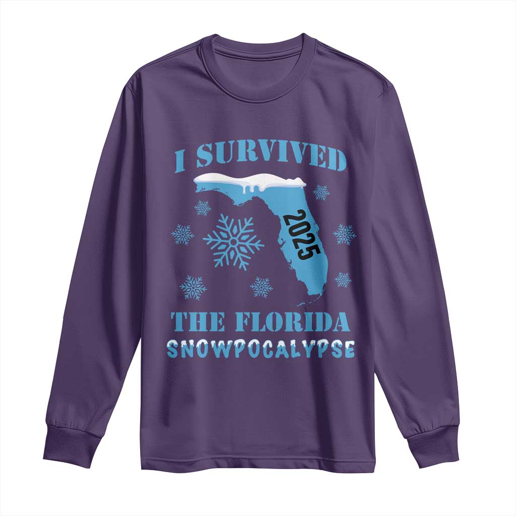 Funny I Survived The Florida Snowpocalypse 2025 Long Sleeve Shirt Snowflakes