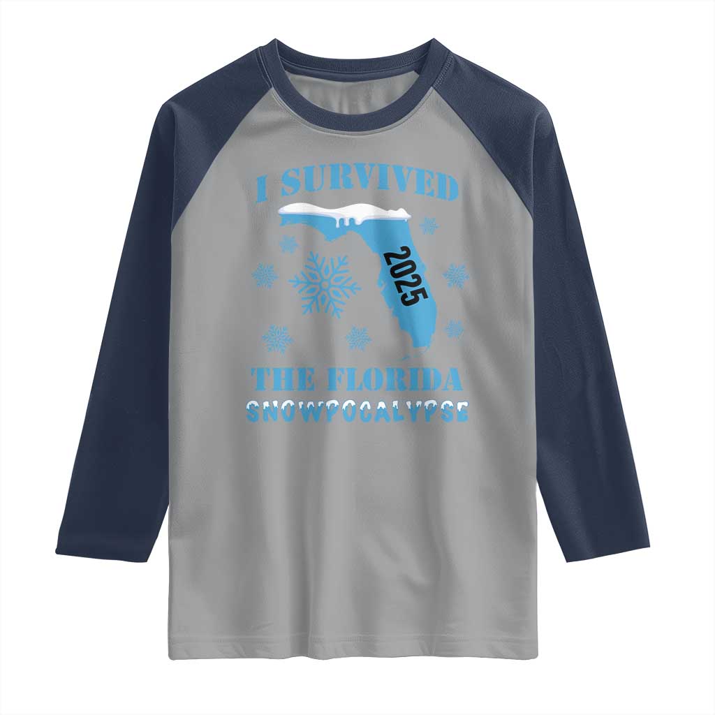 Funny I Survived The Florida Snowpocalypse 2025 Raglan Shirt Snowflakes