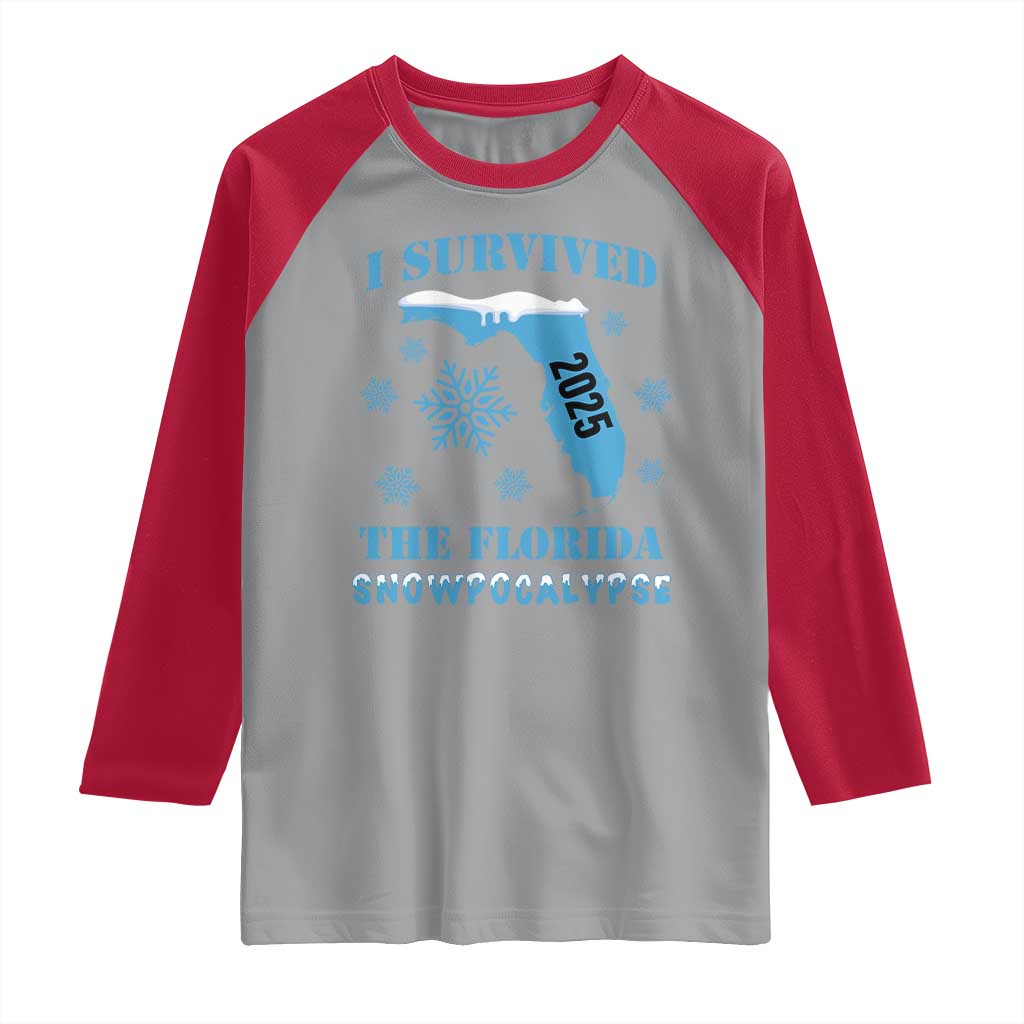 Funny I Survived The Florida Snowpocalypse 2025 Raglan Shirt Snowflakes
