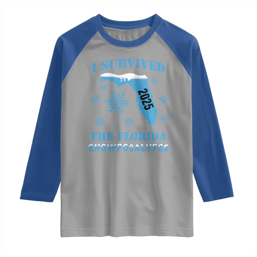 Funny I Survived The Florida Snowpocalypse 2025 Raglan Shirt Snowflakes