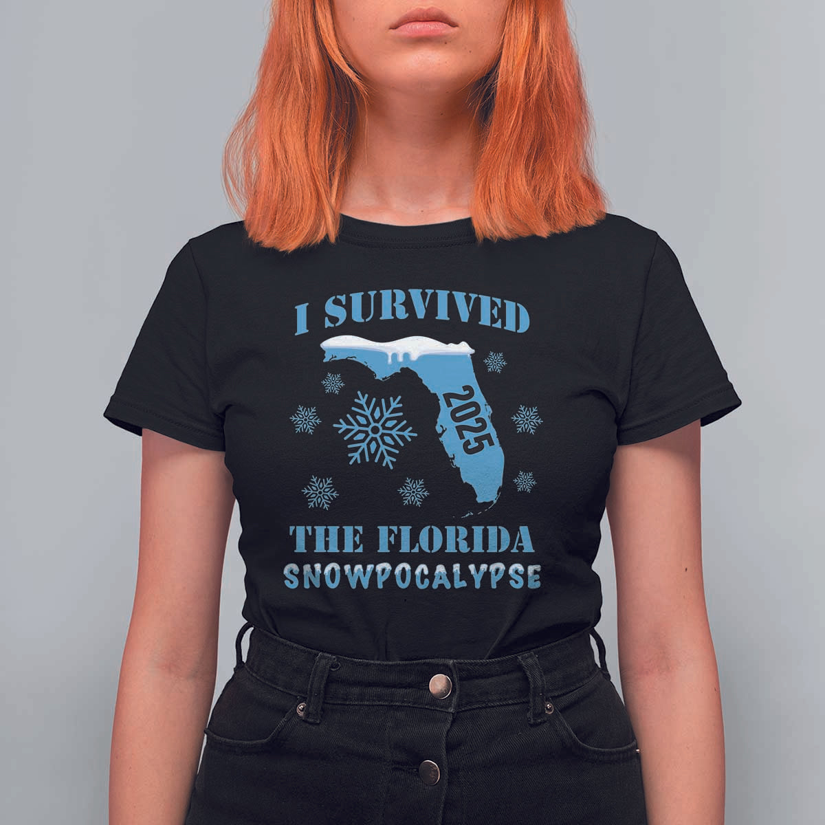 Funny I Survived The Florida Snowpocalypse 2025 T Shirt For Women Snowflakes