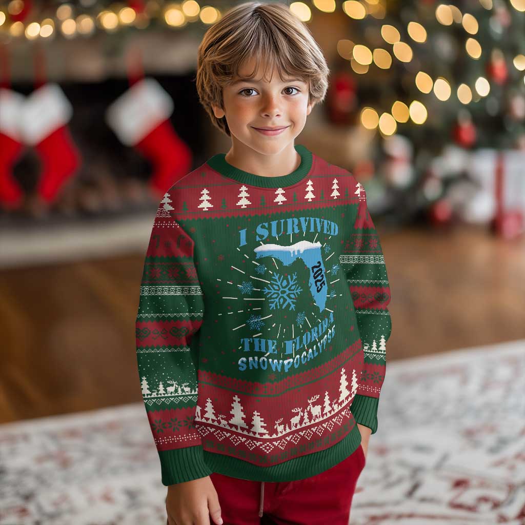 Funny I Survived The Florida Snowpocalypse 2025 Knitted Sweatshirt Snowflakes - Wonder Print Shop