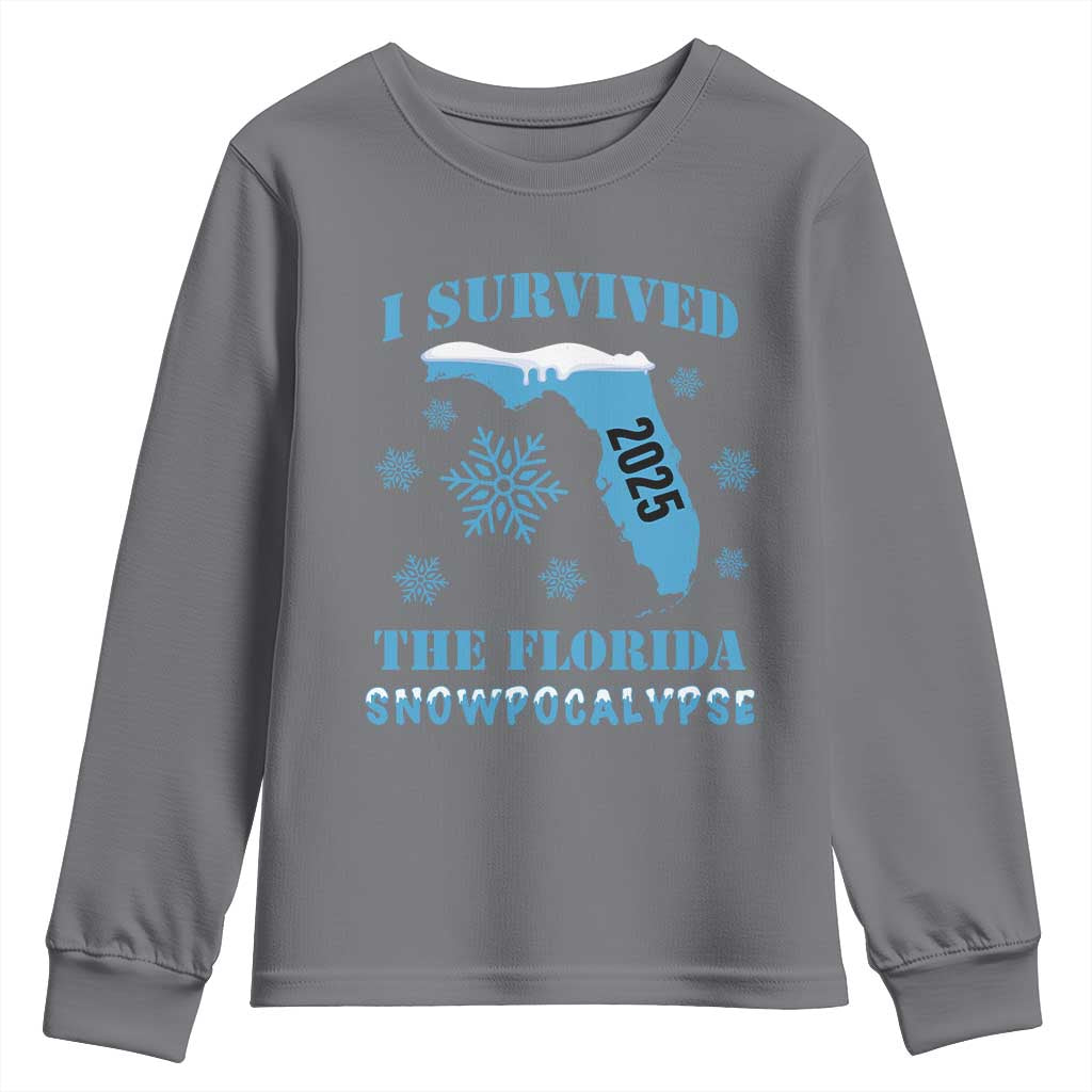 Funny I Survived The Florida Snowpocalypse 2025 Youth Sweatshirt Snowflakes
