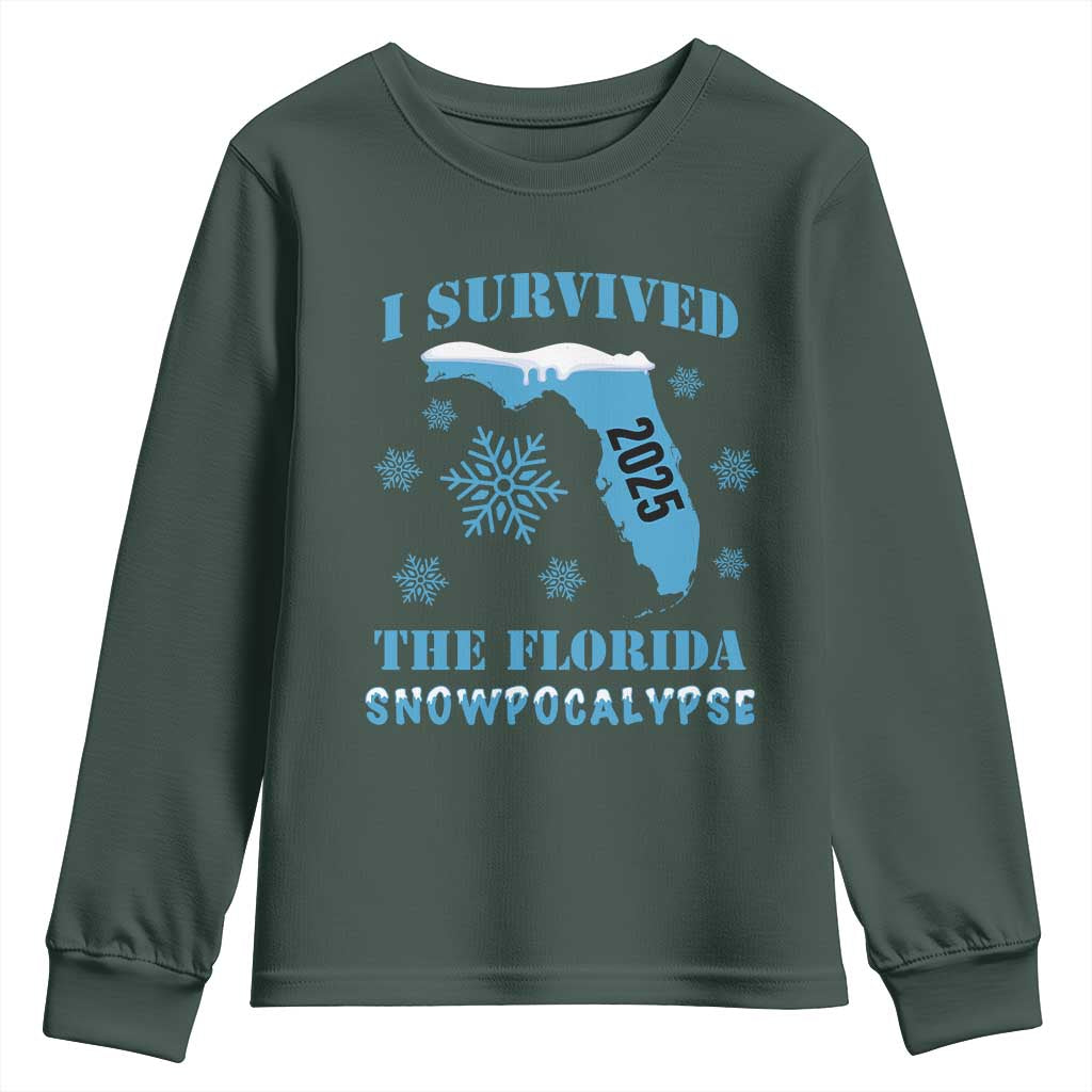 Funny I Survived The Florida Snowpocalypse 2025 Youth Sweatshirt Snowflakes