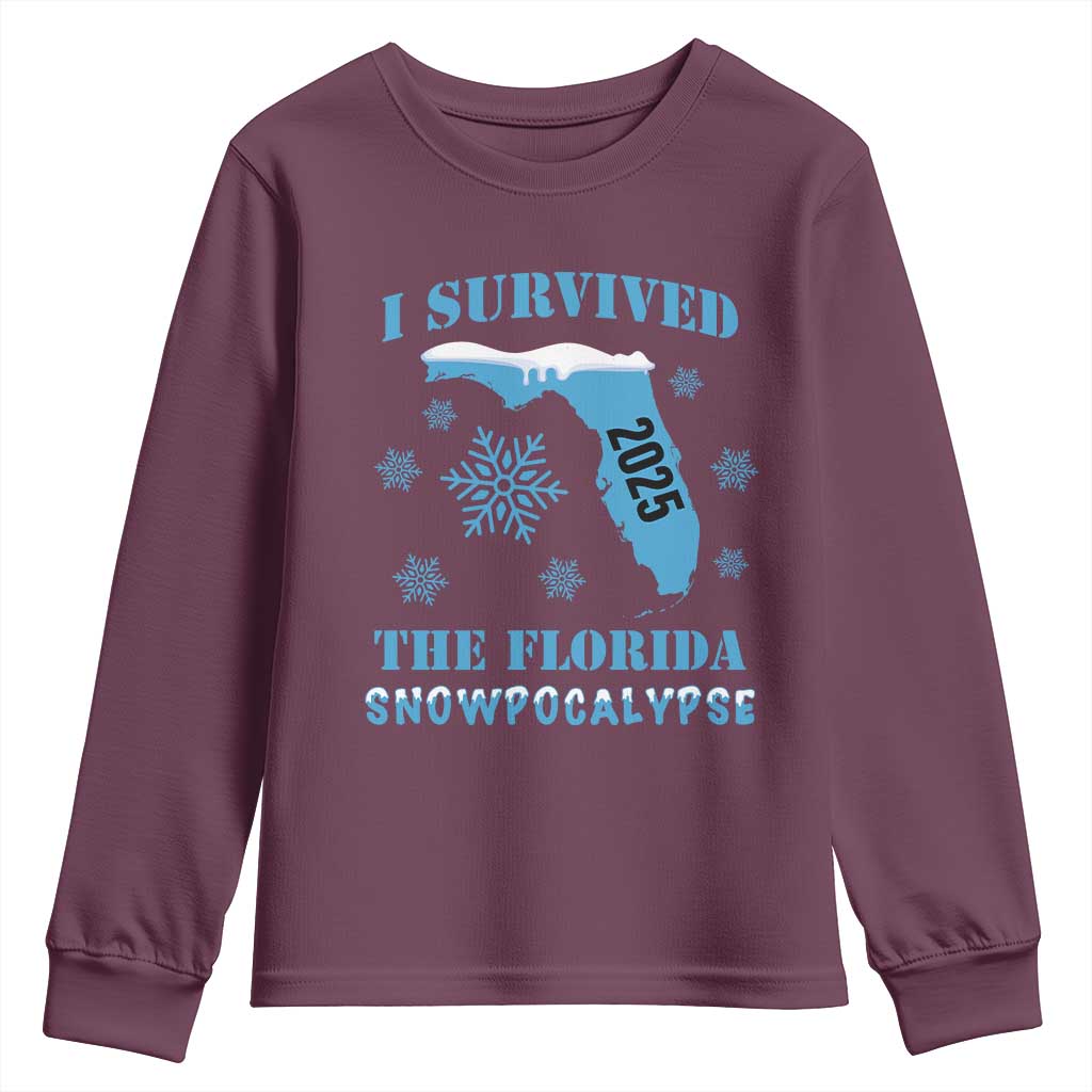 Funny I Survived The Florida Snowpocalypse 2025 Youth Sweatshirt Snowflakes