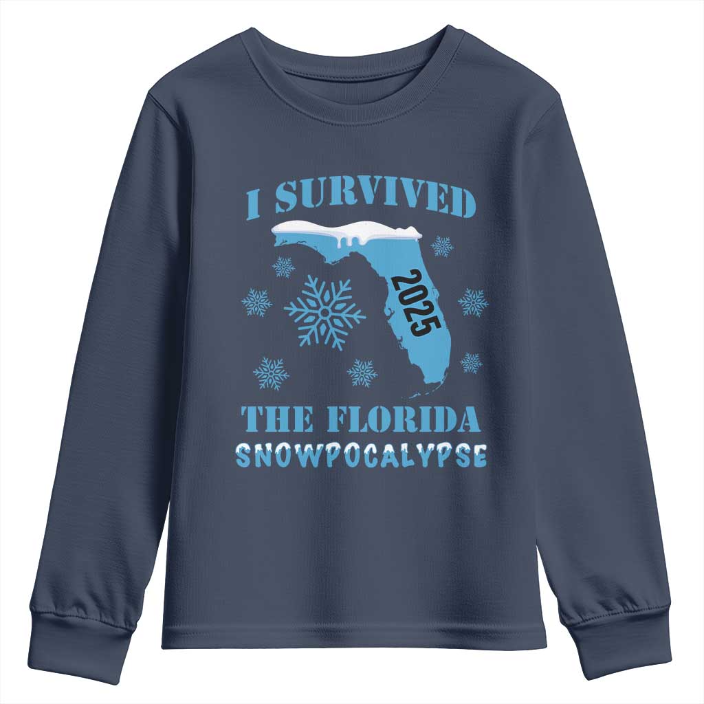 Funny I Survived The Florida Snowpocalypse 2025 Youth Sweatshirt Snowflakes