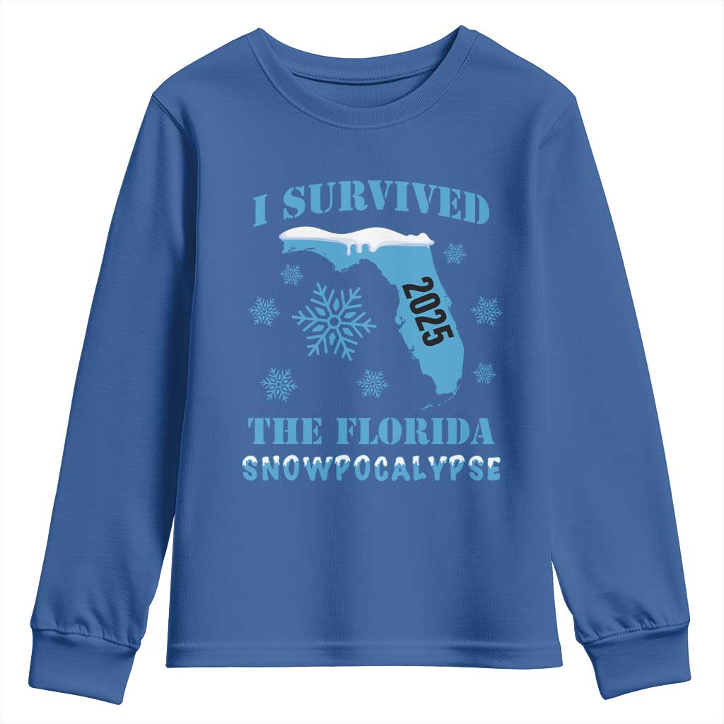 Funny I Survived The Florida Snowpocalypse 2025 Youth Sweatshirt Snowflakes