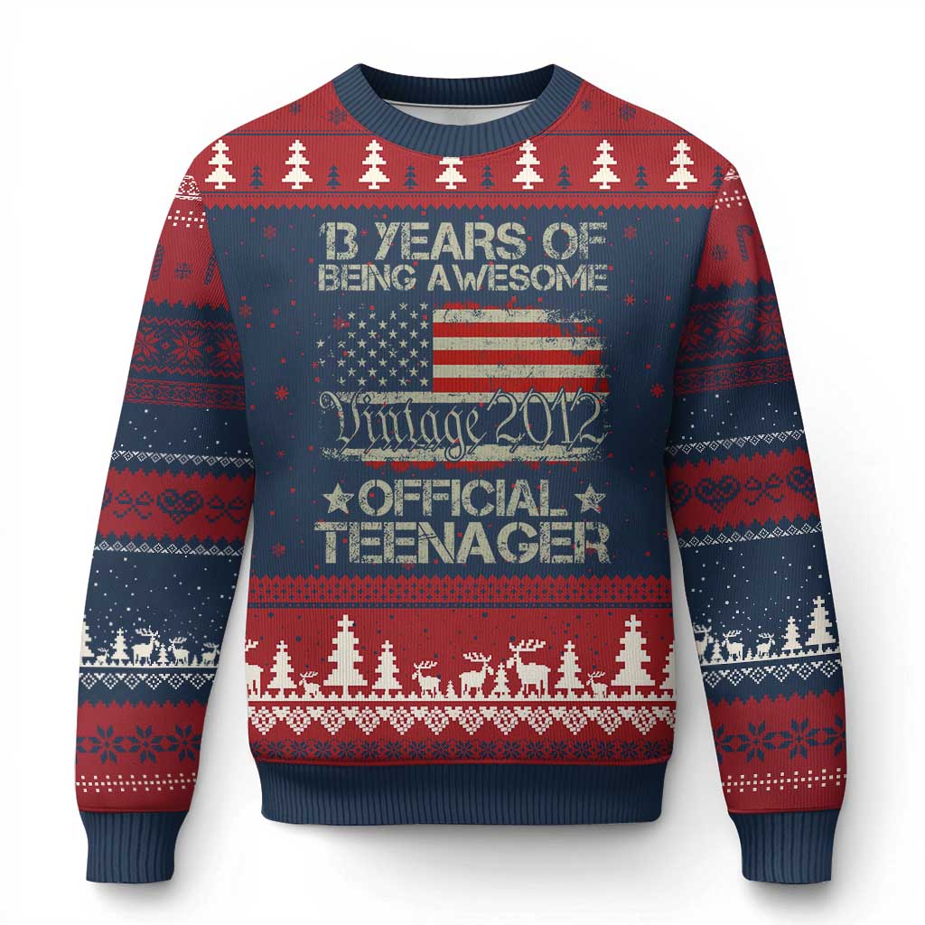 Funny 13th Birthday Ugly Christmas Sweater Vintage 2012 Official Teenager 13 Years Of Being Awesome USA Flag - Wonder Print Shop