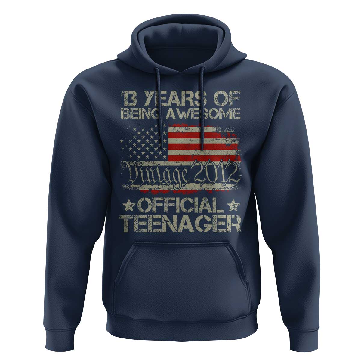 Funny 13th Birthday Hoodie Vintage 2012 Official Teenager 13 Years Of Being Awesome USA Flag