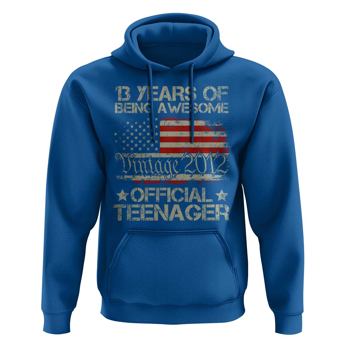 Funny 13th Birthday Hoodie Vintage 2012 Official Teenager 13 Years Of Being Awesome USA Flag