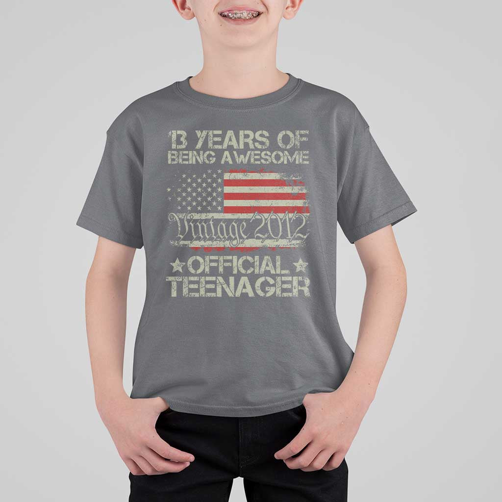 Funny 13th Birthday T Shirt For Kid Vintage 2012 Official Teenager 13 Years Of Being Awesome USA Flag