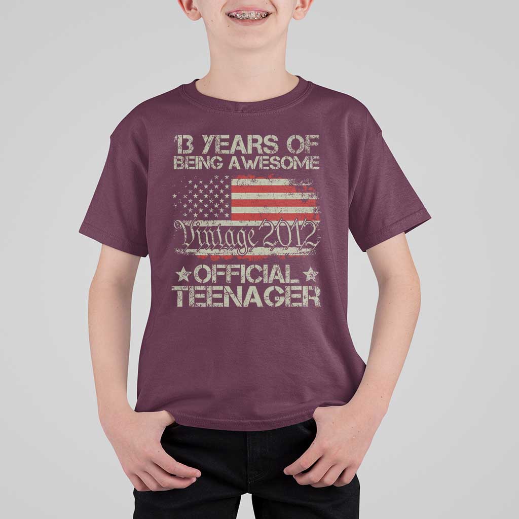 Funny 13th Birthday T Shirt For Kid Vintage 2012 Official Teenager 13 Years Of Being Awesome USA Flag