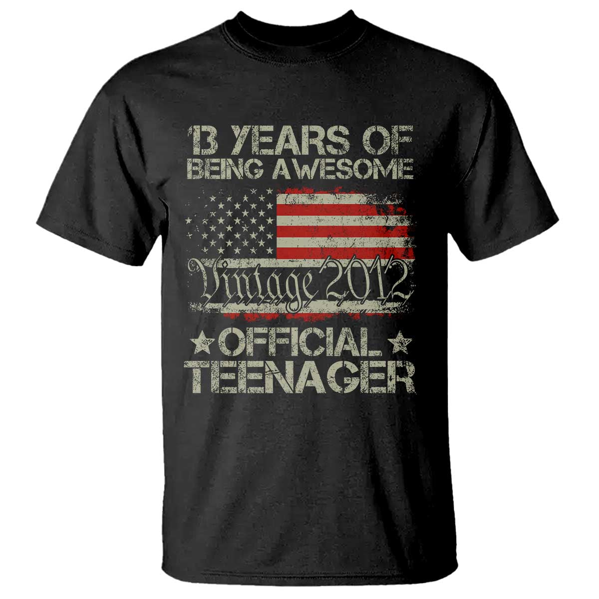 Funny 13th Birthday T Shirt Vintage 2012 Official Teenager 13 Years Of Being Awesome USA Flag