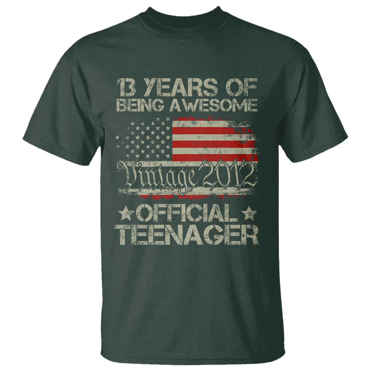 Funny 13th Birthday T Shirt Vintage 2012 Official Teenager 13 Years Of Being Awesome USA Flag