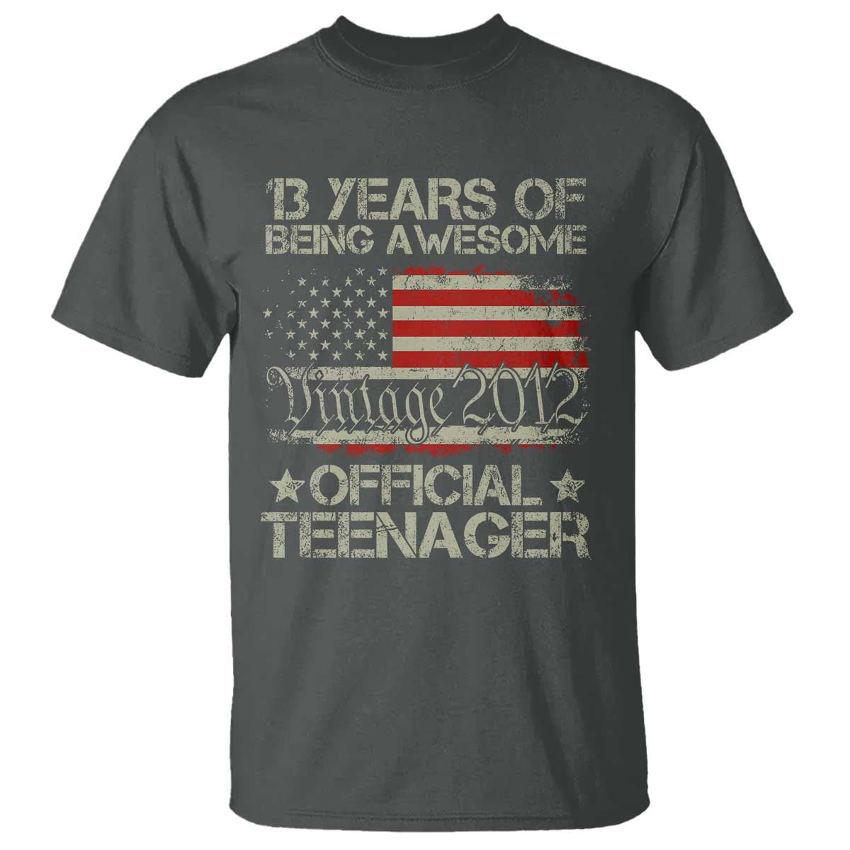 Funny 13th Birthday T Shirt Vintage 2012 Official Teenager 13 Years Of Being Awesome USA Flag