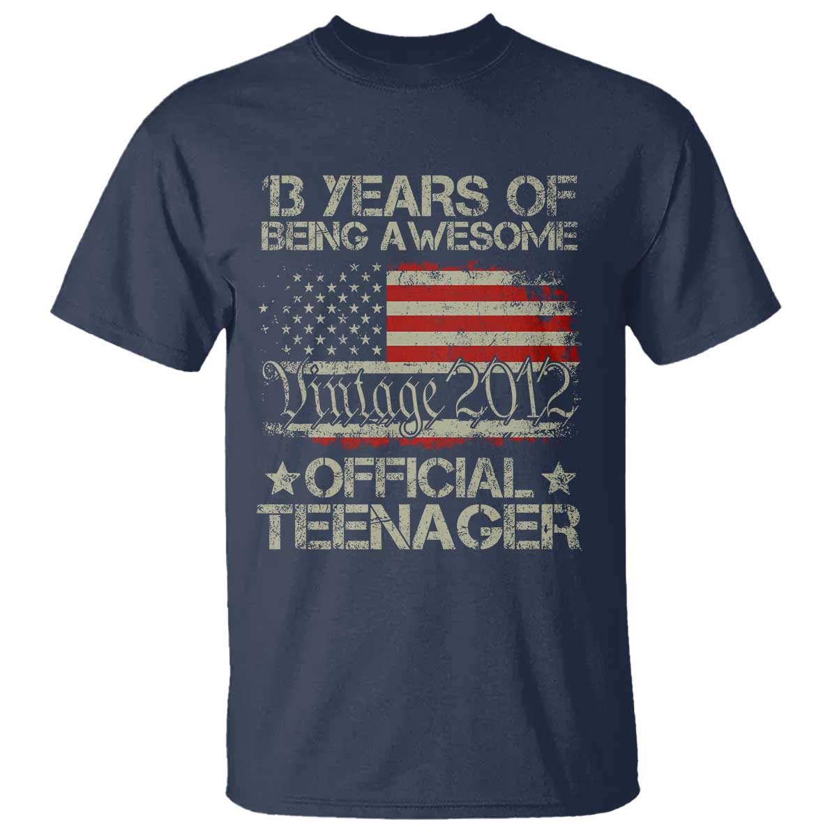 Funny 13th Birthday T Shirt Vintage 2012 Official Teenager 13 Years Of Being Awesome USA Flag