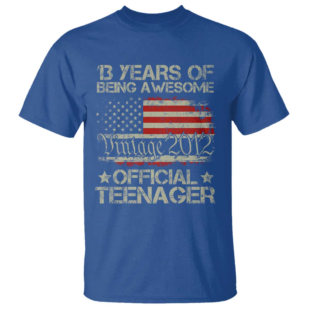 Funny 13th Birthday T Shirt Vintage 2012 Official Teenager 13 Years Of Being Awesome USA Flag
