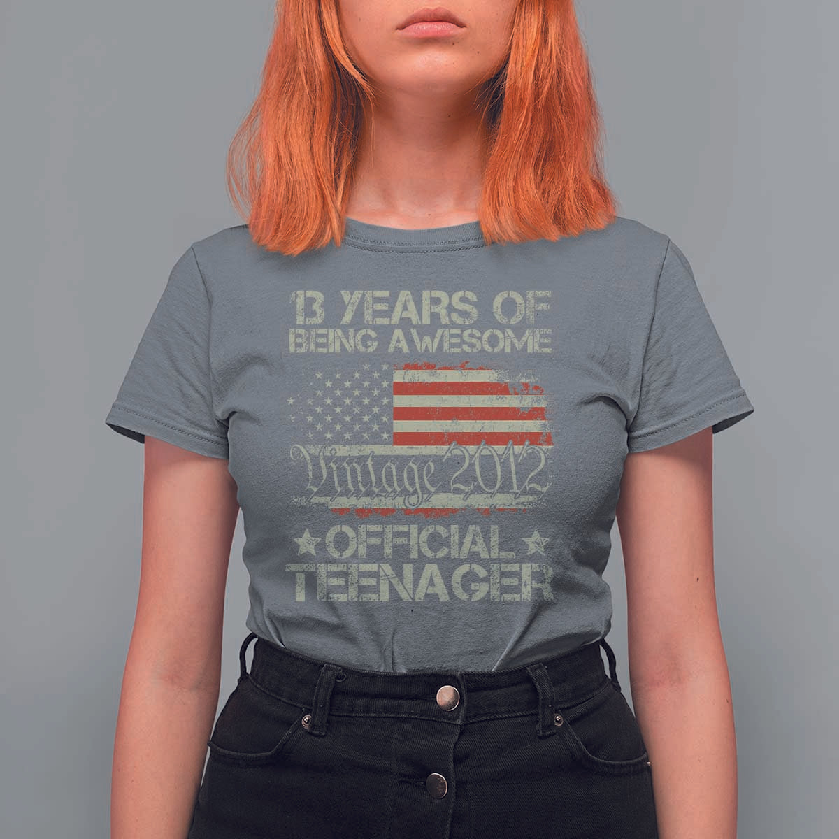 Funny 13th Birthday T Shirt For Women Vintage 2012 Official Teenager 13 Years Of Being Awesome USA Flag
