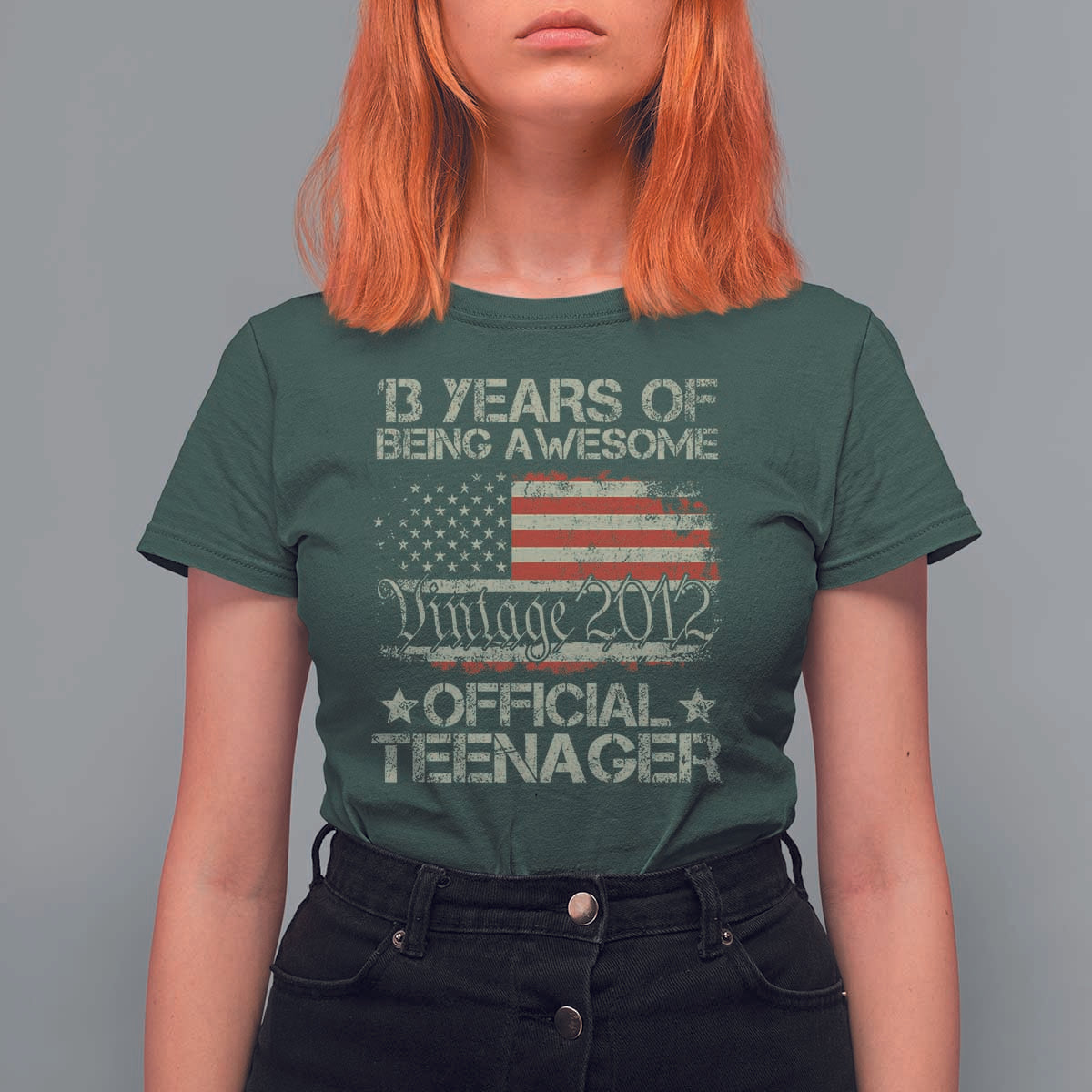 Funny 13th Birthday T Shirt For Women Vintage 2012 Official Teenager 13 Years Of Being Awesome USA Flag