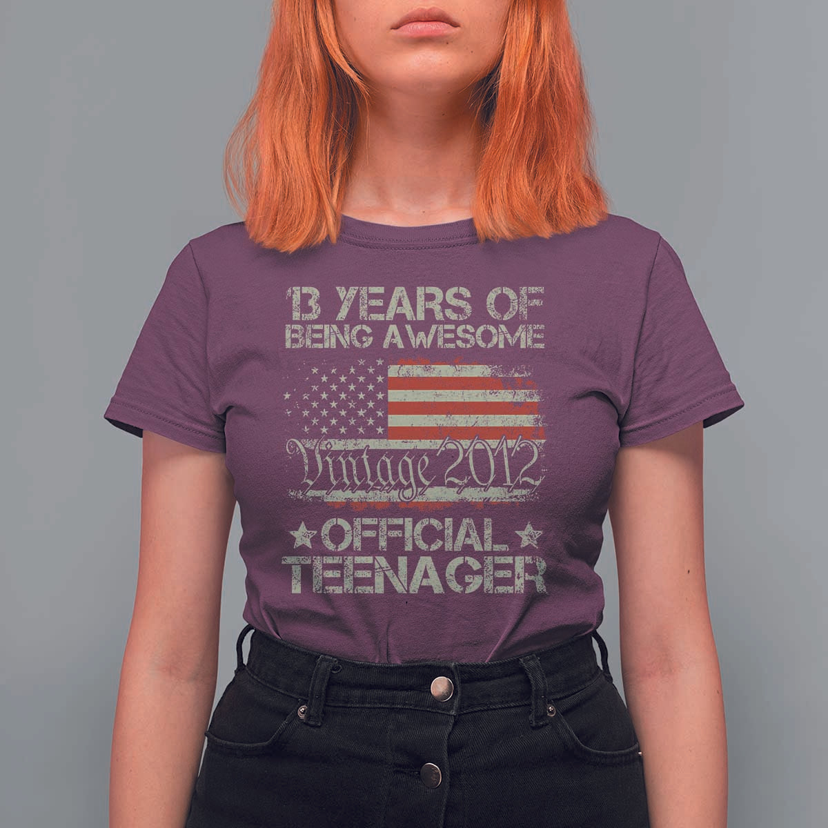 Funny 13th Birthday T Shirt For Women Vintage 2012 Official Teenager 13 Years Of Being Awesome USA Flag