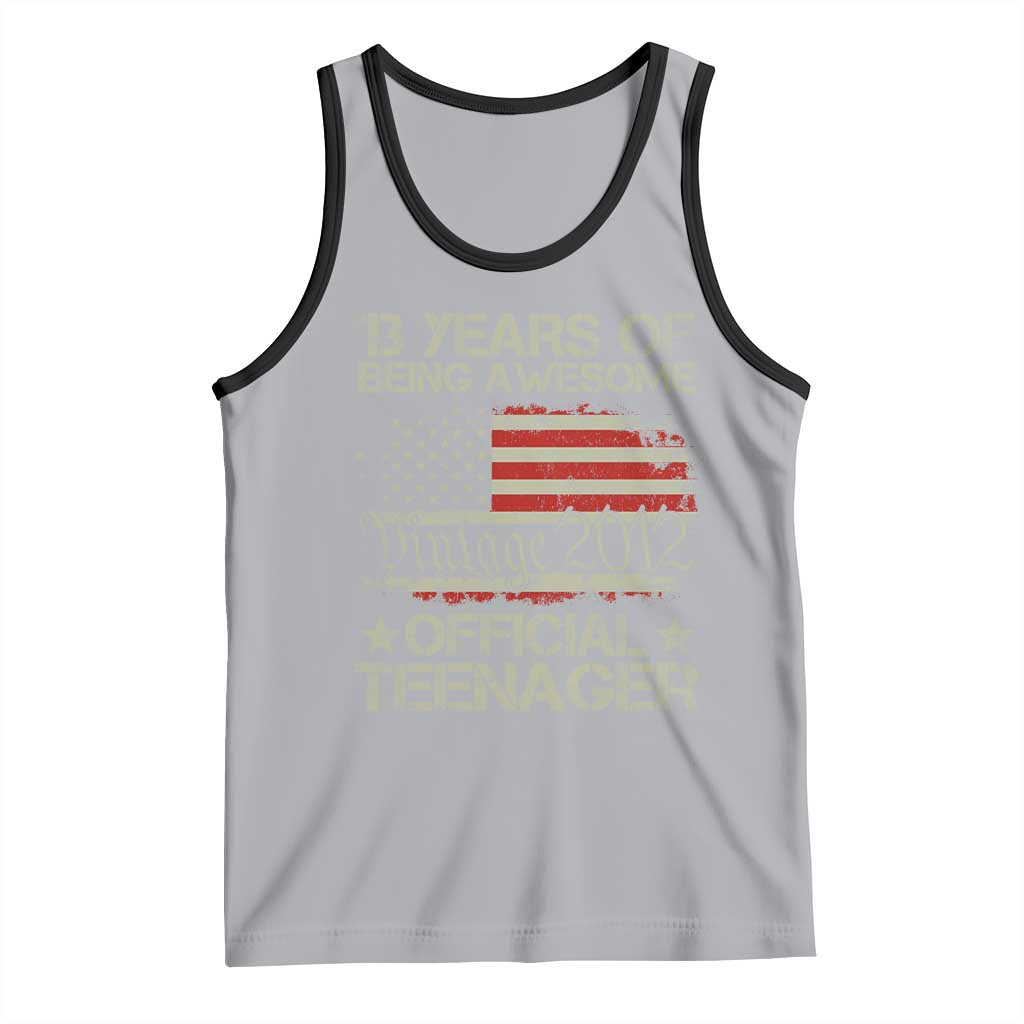 Funny 13th Birthday Tank Top Vintage 2012 Official Teenager 13 Years Of Being Awesome USA Flag