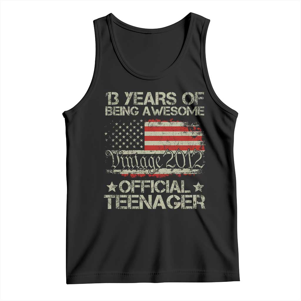 Funny 13th Birthday Tank Top Vintage 2012 Official Teenager 13 Years Of Being Awesome USA Flag