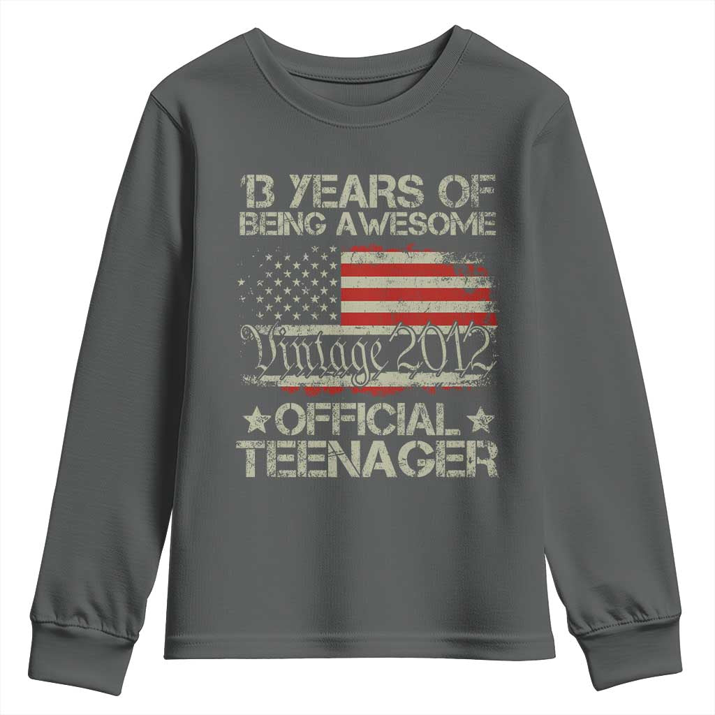 Funny 13th Birthday Youth Sweatshirt Vintage 2012 Official Teenager 13 Years Of Being Awesome USA Flag