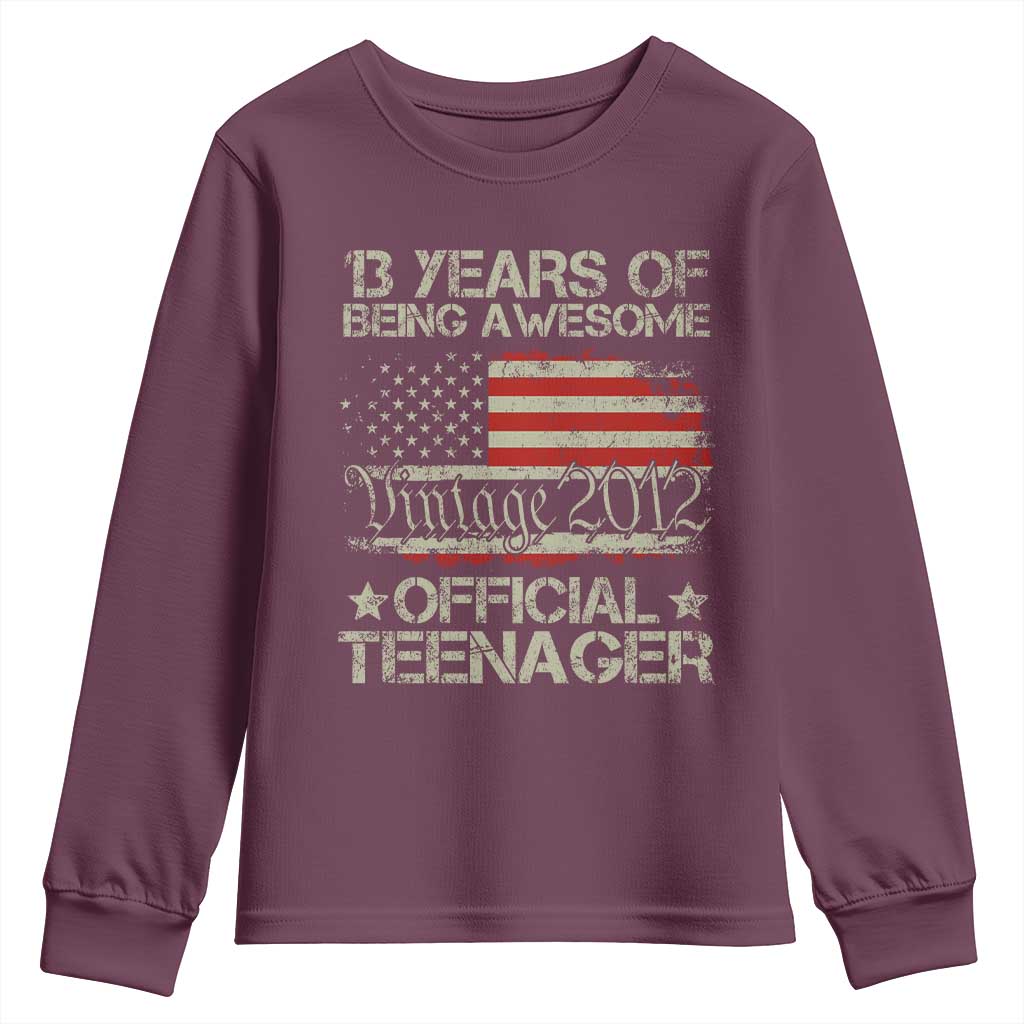 Funny 13th Birthday Youth Sweatshirt Vintage 2012 Official Teenager 13 Years Of Being Awesome USA Flag