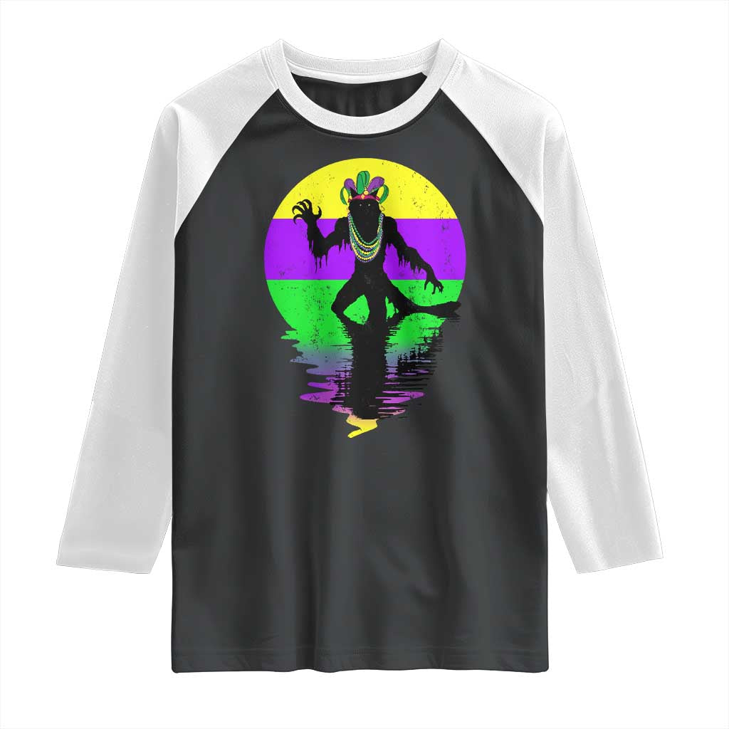 Funny Mardi Gras Rougarou Raglan Shirt Beads Carnival Cryptids Of Louisiana