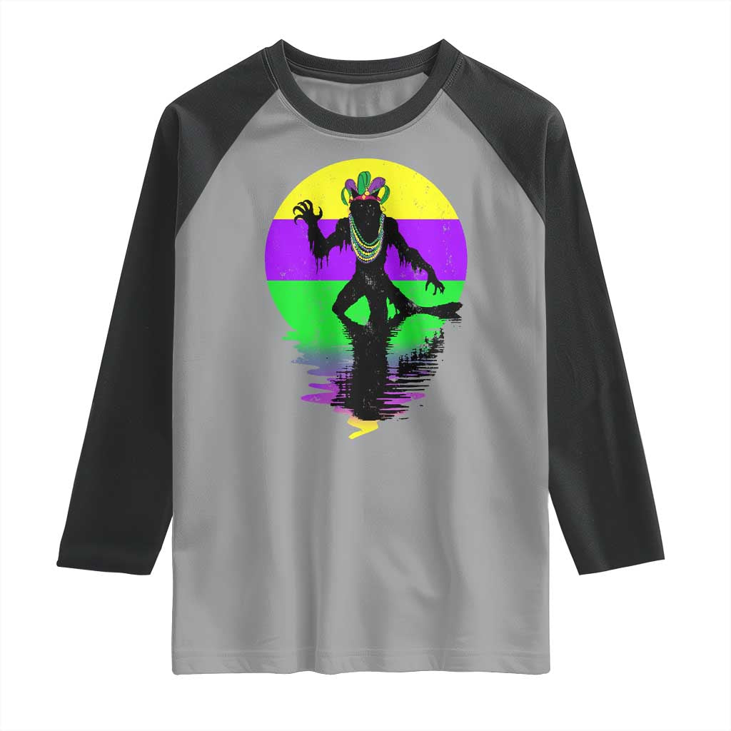 Funny Mardi Gras Rougarou Raglan Shirt Beads Carnival Cryptids Of Louisiana