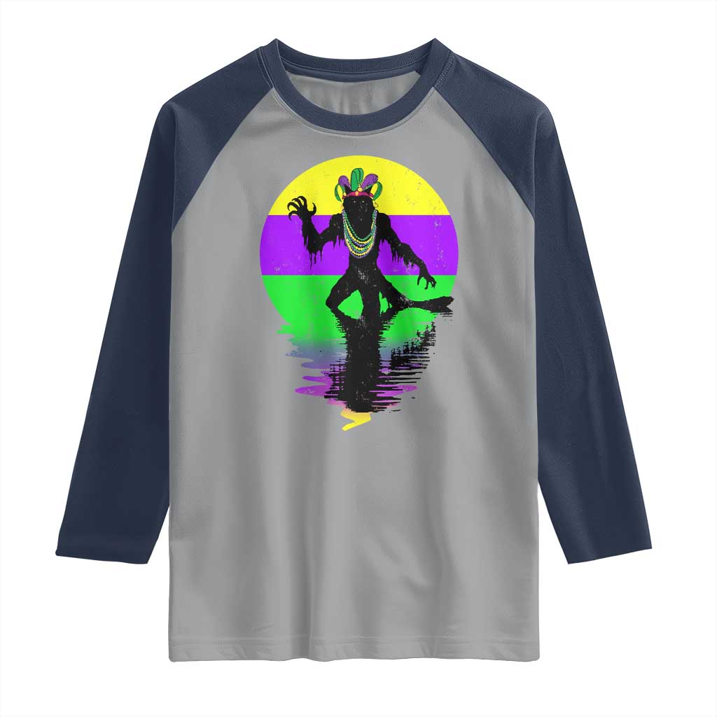 Funny Mardi Gras Rougarou Raglan Shirt Beads Carnival Cryptids Of Louisiana