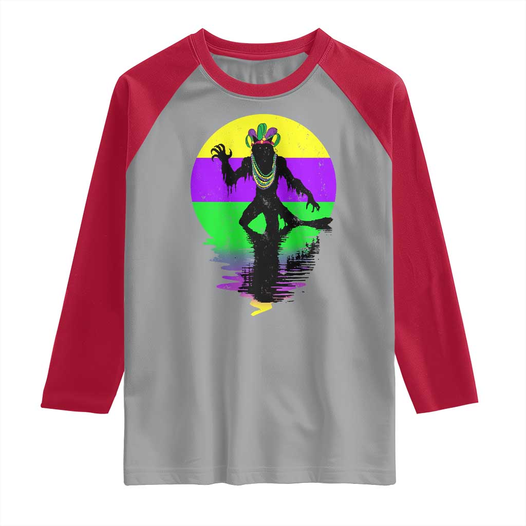 Funny Mardi Gras Rougarou Raglan Shirt Beads Carnival Cryptids Of Louisiana