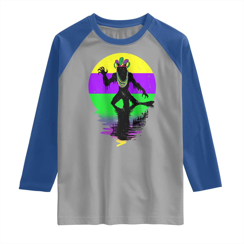 Funny Mardi Gras Rougarou Raglan Shirt Beads Carnival Cryptids Of Louisiana