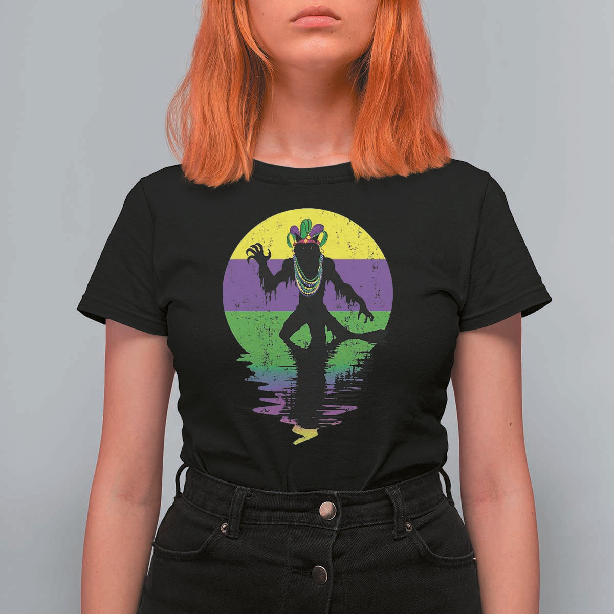Funny Mardi Gras Rougarou T Shirt For Women Beads Carnival Cryptids Of Louisiana