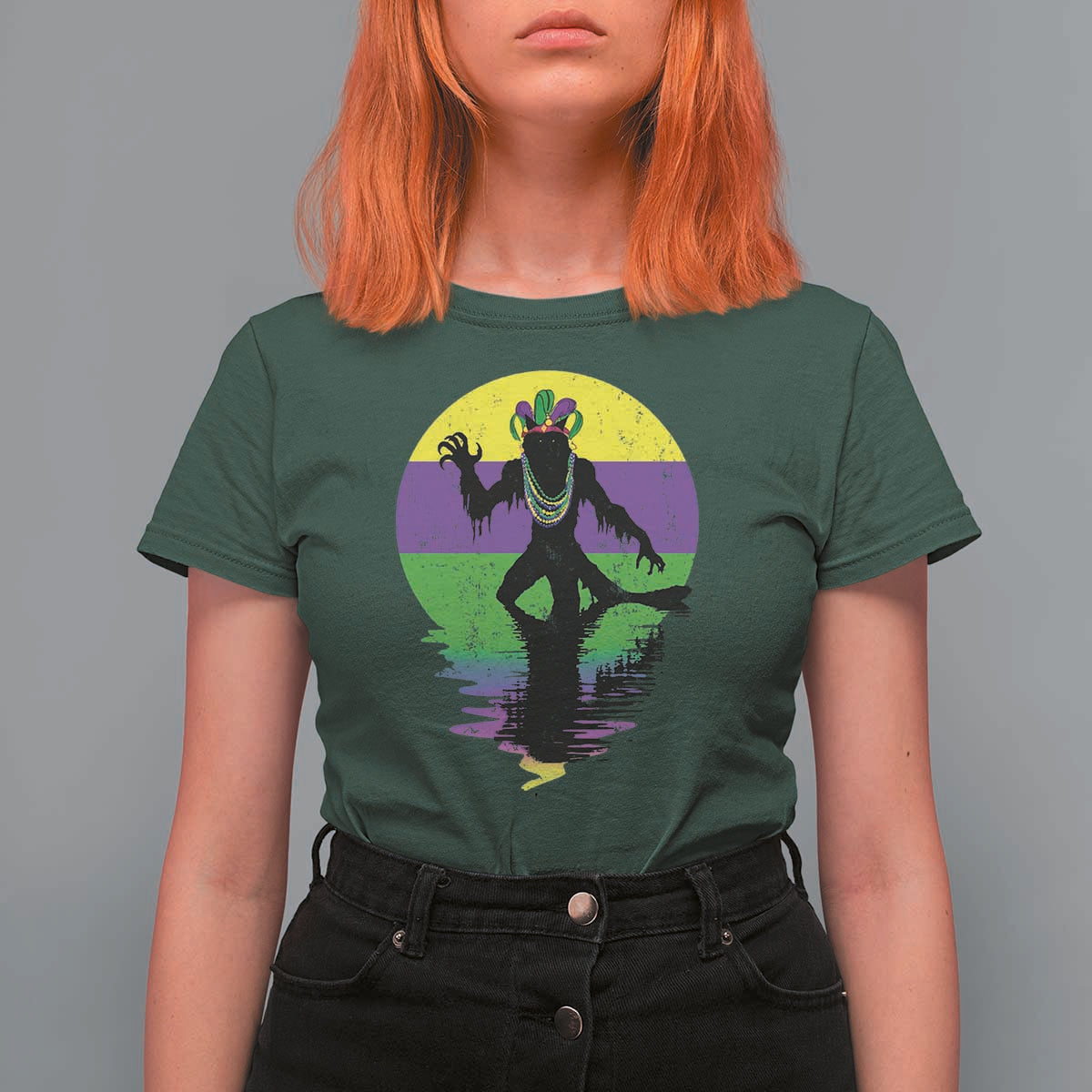 Funny Mardi Gras Rougarou T Shirt For Women Beads Carnival Cryptids Of Louisiana